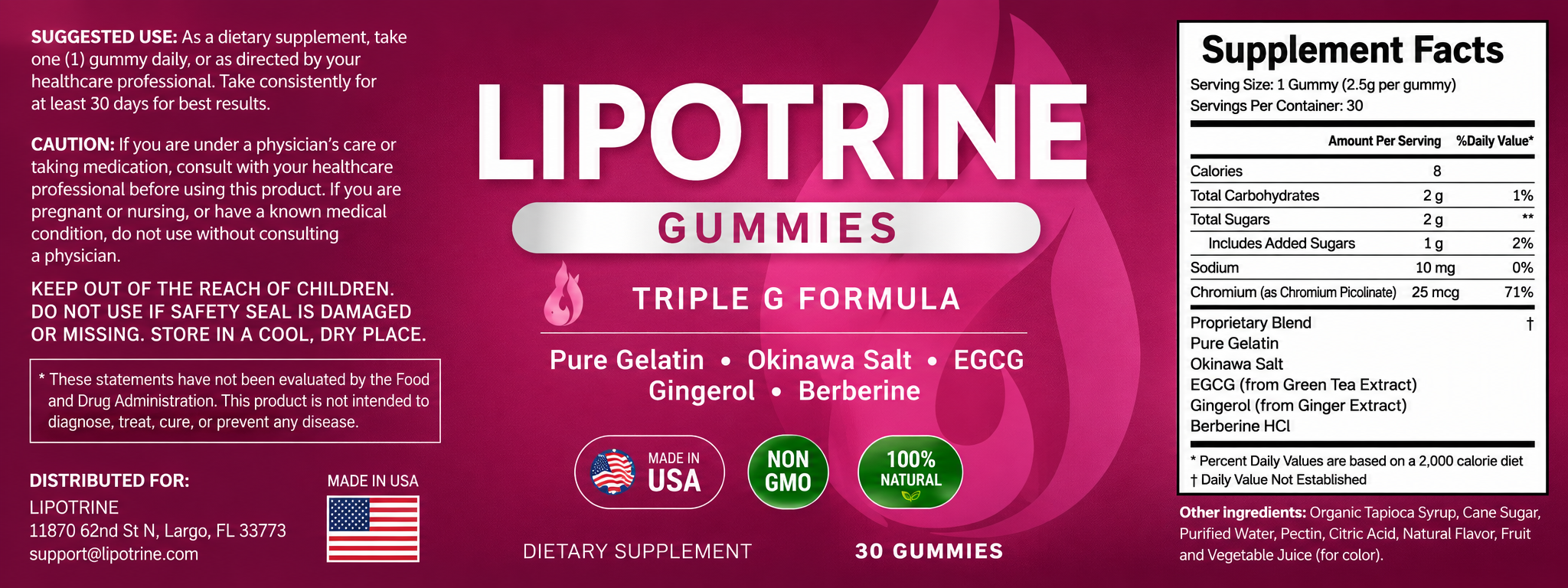 LipoTrine ingredients label